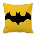 Detail of square yellow cushion cover featuring a cute black bat graphic for Halloween - Bat Silhouette (9)