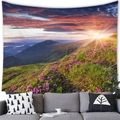 Valley flower field and mountain landscape tapestry hanging over a modern sofa - 100cmx70cm