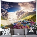 Valley flower field and snow mountain landscape tapestry wall hanging for home decor - 100cmx70cm / Alpine Glacier Azalea (5)