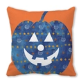 Close-up of Halloween peach skin pillowcase with blue pumpkin jack-o-lantern on orange base - Blue Jack-o'-lantern (11)