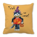 Detail of Halloween pillowcase featuring black cat in pumpkin suit and Trick or Treat text - Cat with Candy Basket (13)