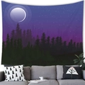Wandteppich mit lila Sternenhimmel und Waldsilhouette über einem grauen Sofa Dekor - Stil 19