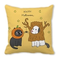 Macro view of Happy Halloween cushion cover with black cat, pumpkin and starry patterns - Cat and Forest Animals (16)
