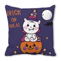 Detail of Halloween pillowcase featuring a white cat in a wizard hat with a pumpkin - White Cat on Pumpkin (17)