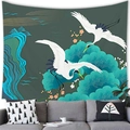 Arazzo in stile giapponese con gru in volo e pini per decorazione della parete - 100x70(Pelle di Pesca) / Gru dalla Corona Rossa e Pino (25)