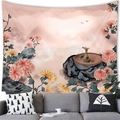 Chinese ink landscape tapestry with chrysanthemum and birds hanging over a sofa - Chrysanthemum and Wine (19)