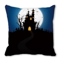Halloween pillow cover with watercolor castle, moon, and bats on peach skin fabric - 18x18 Inch / Dark Blue Night Moon Isolated Castle (25)