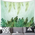 Tropical monstera leaf and flamingo tapestry hanging above a grey sofa for home decor - Mint Green Tropical Plants (19)