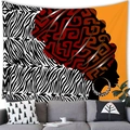 African woman silhouette tapestry with zebra pattern and warm orange background for home decor - 7 / 100x70(Peach Skin)