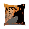 Halloween pillow cover featuring a castle, ghosts, and Happy Halloween text design - 18x18 Inch / Orange Black Castle Moon Style (38)