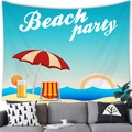 Arazzo da parete cartoon con festa in spiaggia e paesaggio estivo per l'arredamento - Stile Festa in Spiaggia (1) / 150x100(Pelle di Pesca)