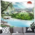 Chinese landscape tapestry with ink wash mountain and river scene for wall decor - Old Fisherman Boat (20)
