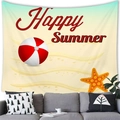 Arazzo Happy Summer con motivo spiaggia e stelle marine sopra un divano grigio moderno - Stile Happy Summer (2) / 150x100(Pelle di Pesca)