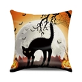 Halloween pillow cover with cartoon black cat and pumpkin lantern over white background - Black Cat Pumpkin Tree (40)
