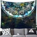 Starry starry night mandala wall tapestry with green and yellow geometric patterns - 16 / 100x70(Peach Skin)