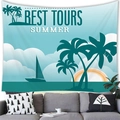 Detail of summer beach tapestry featuring palm trees and sailboats over a modern sofa - Beach Coconut Grove Style (8) / 100x70(Peach Skin)