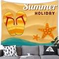 Detail of Summer Holiday beach tapestry featuring flip-flops and starfish over a sofa - Flip-Flop Starfish Style (9) / 100x70(Peach Skin)