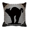 Halloween black cat and pumpkin design pillow cover with BOO patterns on peach skin fabric - Black Cat Border (32)