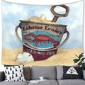 Detail of vintage beach tapestry with lobster bucket print hung above a modern sofa - Lobster Louie Retro Style (10) / 100x70(Peach Skin)