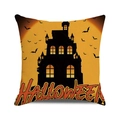 Halloween pillow cover with black castle, bats, and moon graphic on orange background - 18x18 Inch / Orange Yellow Moon Bat Swarm (39)