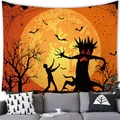 Halloween-Wandteppich mit Kürbis-Teufel-Silhouette und Vollmond für Wanddekoration - Schwarz Orange Silhouette Mond (18)