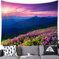 Arazzo paesaggistico montano con fiori viola e tramonto per decorazione casa - 100cmx70cm / Tramonto alpino campo di fiori viola (3)