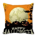 Halloween throw pillow cover featuring pumpkin lanterns and a witch against a full moon - Orange Full Moon Pumpkin Witch Cemetery Style (40)
