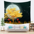 Arazzo da parete con albero della vita dorato e luna piena in un soggiorno moderno - 100x70(Pelle di Pesca) / Luna dell'Albero d'Oro Fantasia (19)