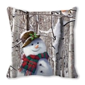 Fodera per cuscino natalizia con pupazzo di neve, uccellino e motivo a acquerello - 45x45 cm / Stile Pupazzo di Neve Uccello Rosso Foresta di Betulle (3)