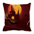Halloween pillowcase featuring a silhouette of a dark castle and bats under a full moon - 18x18 Inch / Dark Red Moon Castle Style (28)