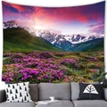 Arazzo con paesaggio di fiori di valle, montagne innevate e tramonto rosa intenso - 100cmx70cm / Tramonto montagna innevata azalea (4)