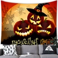 Halloween Kürbis Wandbehang Wandteppich mit leuchtenden Kürbislaternen und Gruselschloss-Motiv - Hexenhut Kürbis (16)