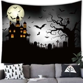 Arazzo di Halloween con castello e pipistrelli appeso sopra un divano in soggiorno - Stile 1 / 100x70(Pelle di Pesca)