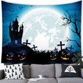Dettaglio dell'arazzo di Halloween con castello gotico e zucche luminose sul divano - Stile 4 / 150x130(Pelle di Pesca)