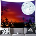 Dettaglio dell'arazzo di Halloween con zucche esposto sopra un divano grigio moderno - Stile 5 / 100x70(Pelle di Pesca)