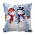 Federa per cuscino natalizia in pelle di pesca con pupazzo di neve acquerello - 45x45 cm / Stile Pupazzo di Neve che Guarda i Regali (4)