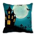 Halloween decorative square pillow cover with blue gothic castle and yellow full moon - 18x18 Inch / Cyan Gothic Castle Style (29)