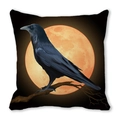 Halloween pillow cover with black crow on branch and bright orange moon on dark background - Moon and Raven (23)