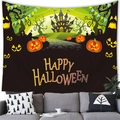 Halloween Kürbis Wandteppich mit grüner Grafik über grauem Sofa für die Heimdeko - Schwarz Grün Kürbis Schloss (20)