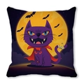 Halloween decorative square pillow cover featuring cartoon vampire cat and full moon - Vampire Cat and Full Moon (24)