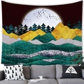 Minimalist ink landscape tapestry with golden mountains and full moon over sofa - 100x70(Peach Skin) / Minimalist Golden Hills