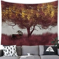 Cozy living room interior featuring an artistic deer and tree tapestry on a gray wall - 100x70(Peach Skin) / Red Deer in Forest