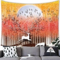Artistic white deer tapestry with tree antlers over a gray sofa in a modern living room - 100x70cm / Spirit Deer Divine Antlers Style (19)