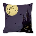 Halloween pillowcase with purple watercolor castle, moon and bats on peach skin fabric - 18x18 Inch / Purple Castle Moonlit Night (32)