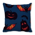 Halloween throw pillow cover featuring bats and jack-o-lanterns on dark blue fabric - Bat and Pumpkin (25)