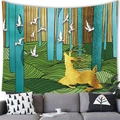 Artistic tapestry showing a golden deer and white birds over a gray sofa in a living room - 100x70cm / Golden Deer & Returning Birds Style (17)