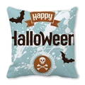 Halloween throw pillow cover featuring a black bat, skull badge, and Happy Halloween text - Happy Halloween Text (26)