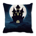 Halloween pillowcase featuring a spooky watercolor castle and full moon on peach skin fabric - 18x18 Inch / Gothic Castle Gradient Night (33)