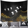 Japanese style black tapestry with white cranes and golden mountains over a modern sofa - 150x100(Peach Skin) / Cranes over Golden Mountains