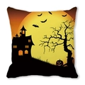 Halloween decorative pillow case with orange moon silhouette of castle and bats - 18x18 Inch / Orange Moon Black Silhouette (34)